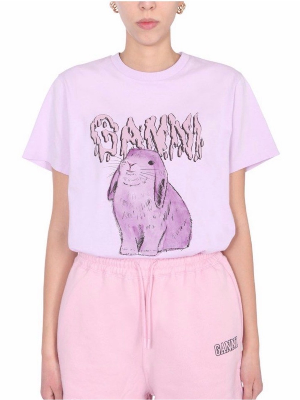 Ganni Lavender Pink Bunny Graphic Tee